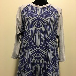 LulaRoe Randy XL Baseball Shirt Blue Gray Striped
